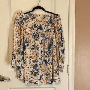 Off-Shoulder Floral Women’s Dress/Top in Cream and Blue